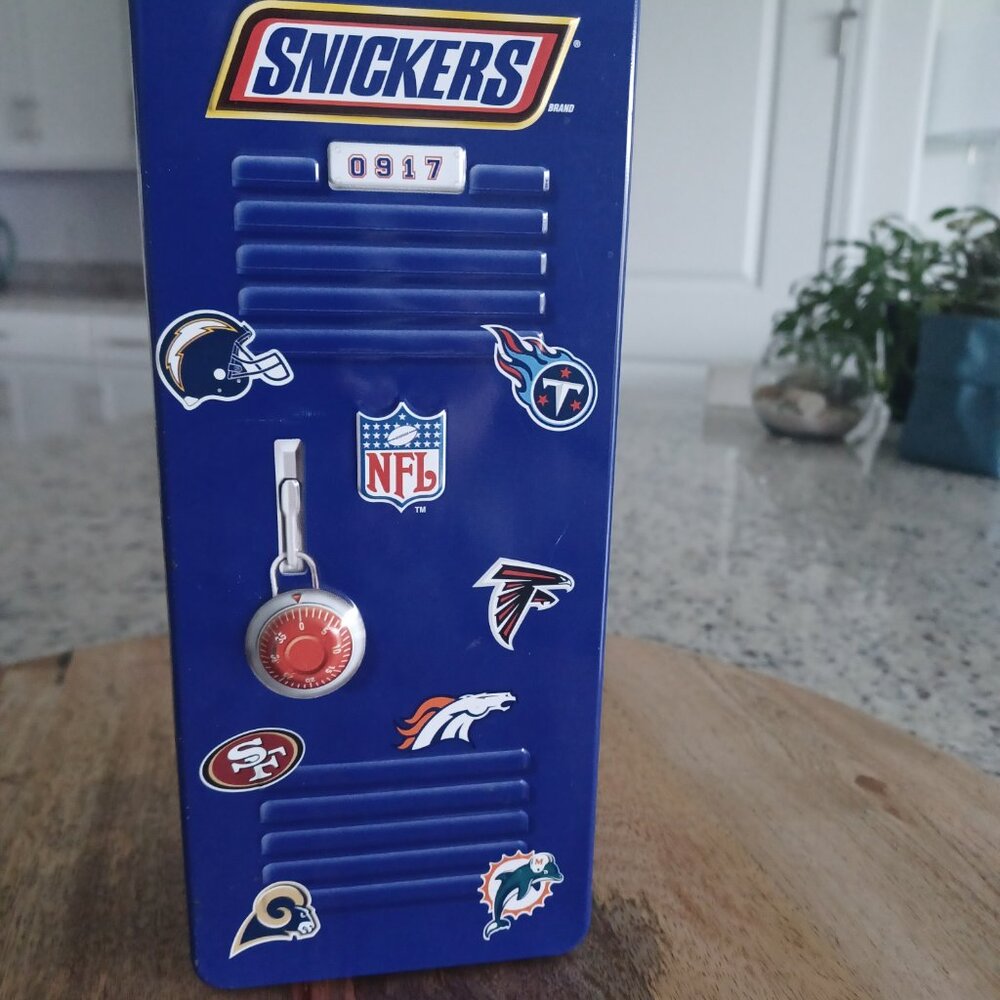 Vintage Snickers Blue NFL Tin Locker Box